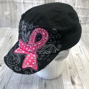 Leader Military Cap Womens Fidel Hat Breast Cancer Embellished Distressed